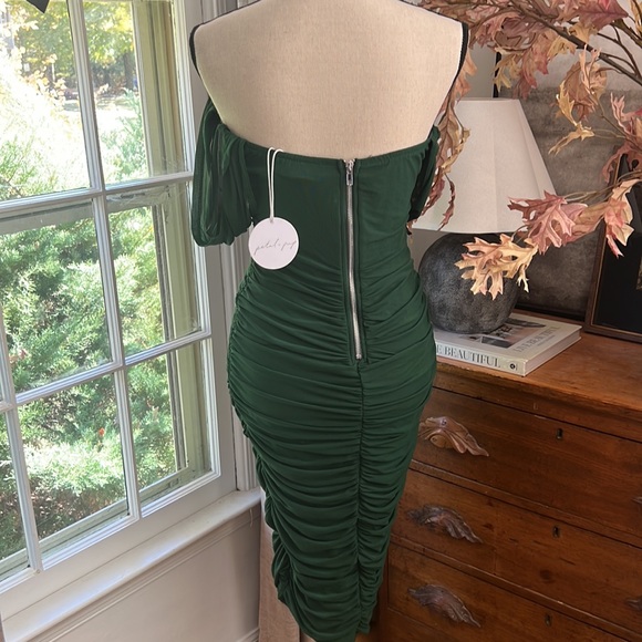 PETAL AND PUP Nique Strapless Mesh Midi Dress - Emerald NEW SIZE LARGE - Picture 5 of 5
